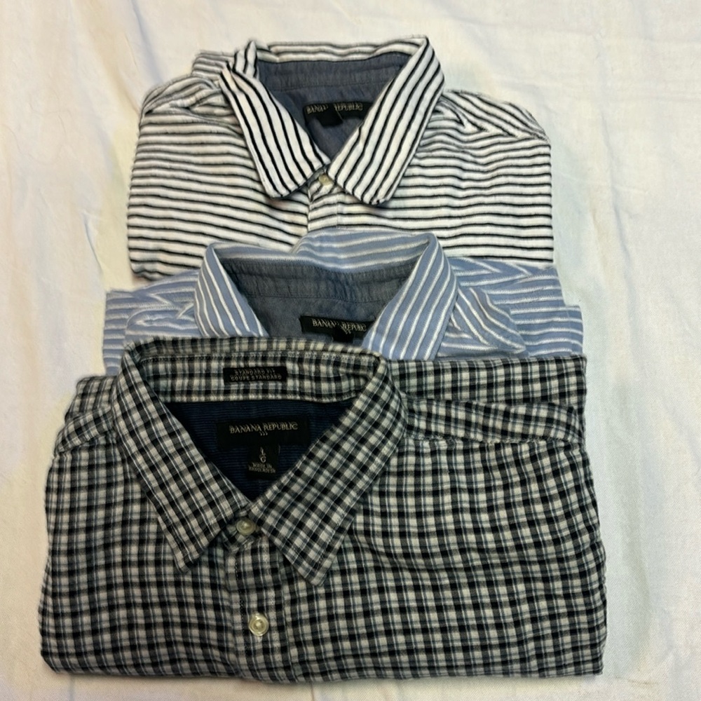 Lot of 3 Banana Republic Short Sleeve Stipped/Plaid Shirts Size Large
